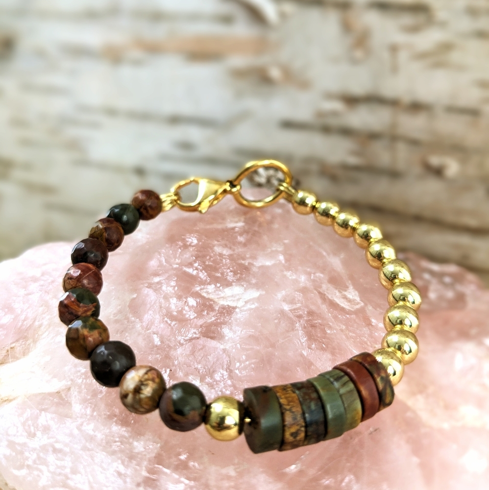 Natural Red Creek Jasper Earth Colors In Assymetrical Bracelet